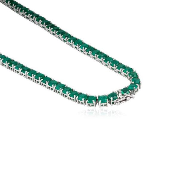 Metal Green Onyx Gemstones Square-Cut Link Necklace for Women Gift For Sale - Image 7 of 11