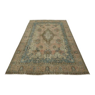Tabriz Rug 9’6” X 12’4” Pink Wool Vintage Distressed Hand-Knotted Carpet For Sale