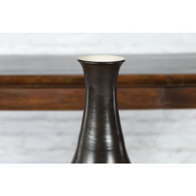 Contemporary Tall Artisan Prem Collection Black Neck & White Dripping Décor Vase For Sale - Image 12 of 13