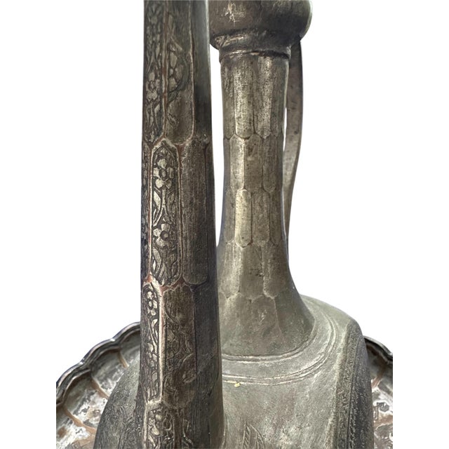 19th Century Dated Persian Qajar Tinned Copper Ewer Ablution Basin Set, Dated 1878. For Sale - Image 10 of 18