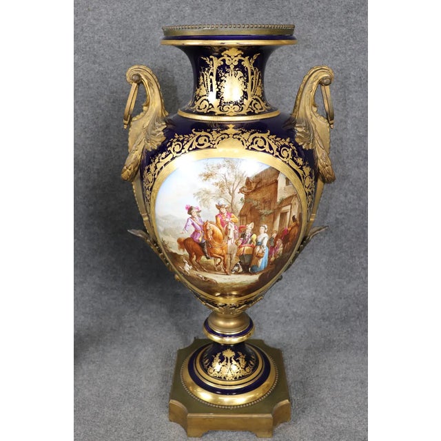 Blue Palatial 19th Century French Cobalt Blue Porcelain Vases - Attributed to Sèvres (Pair) For Sale - Image 8 of 15