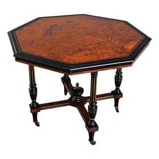 Dutch 19th Century Octagonal Ebonized & Burl Maple Center Table For Sale