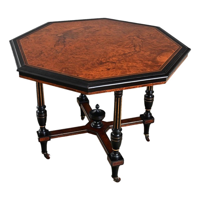 Dutch 19th Century Octagonal Ebonized & Burl Maple Center Table For Sale