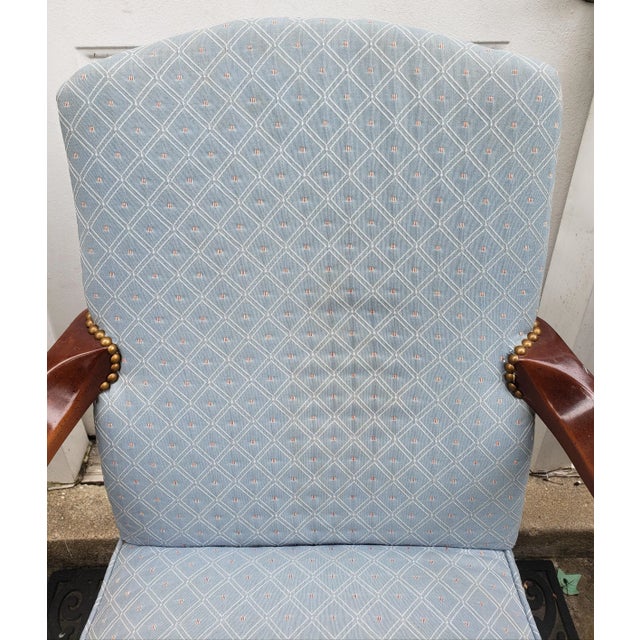 1970s Vintage Upholstered Mahogany Arm Chair With Nail Trim Ca For Sale - Image 4 of 8