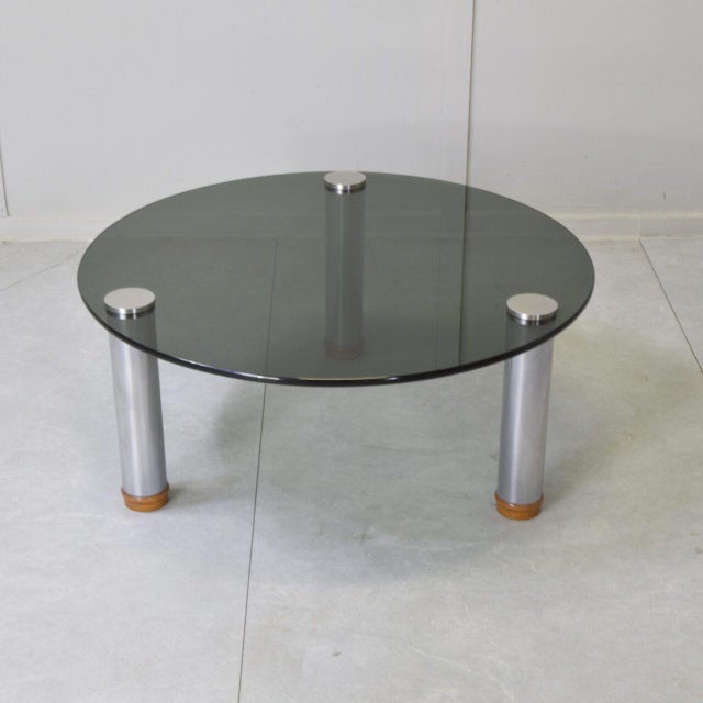 Gray Round Coffee Table in Smoked Glass and Steel by Marco Zanuso for Zanotta Marcuso, 1970s For Sale - Image 8 of 9