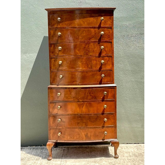 Vintage Queen Anne Style Wood Tallboy Dresser For Sale - Image 4 of 12