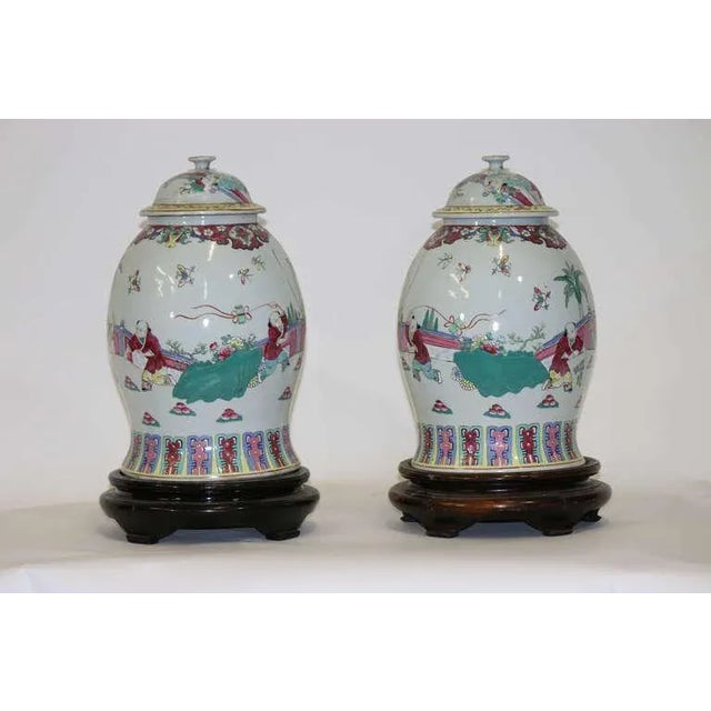 19th Century C.1880 Large White Ground Decorated Chinese Baluster Jars With Covers - a Pair For Sale - Image 5 of 5