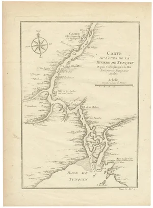 1750 Bellin Map of the Red River (Tonkin River) and Hanoi, Vietnam