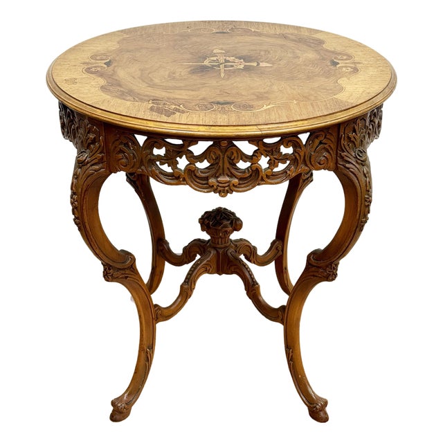 Antique Round French Louis XV Style Carved Wood Center Table For Sale