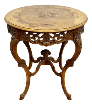 Antique Round French Louis XV Style Carved Wood Center Table