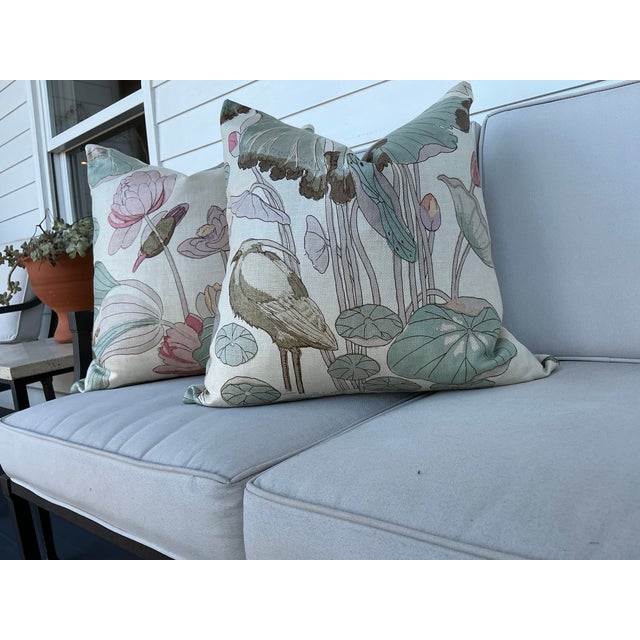 Kravet Gp and J Baker Nympheus in Shell and Jade Pair 22” Down Pillows For Sale - Image 4 of 4