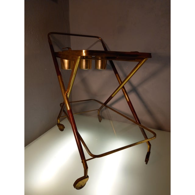 Mid-Century Modern Trolley in Wood, Brass and Glass Shelves attributed to Cesare Lacca for Cassina by Cesare Lacca, 1950s For Sale - Image 3 of 11