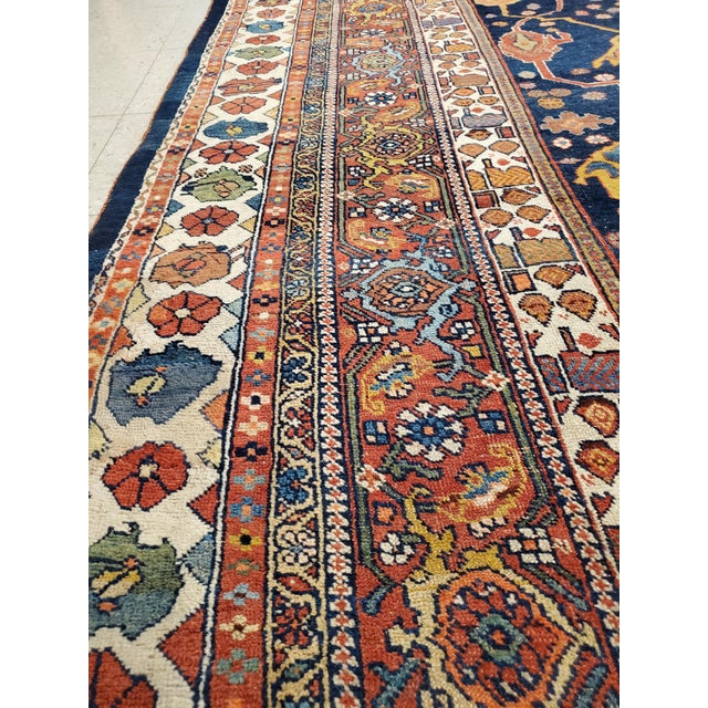 Antique Bijar Carpet Oriental Carpet, Handmade, Navy, Red, Light Blue and Green For Sale In New York - Image 6 of 18