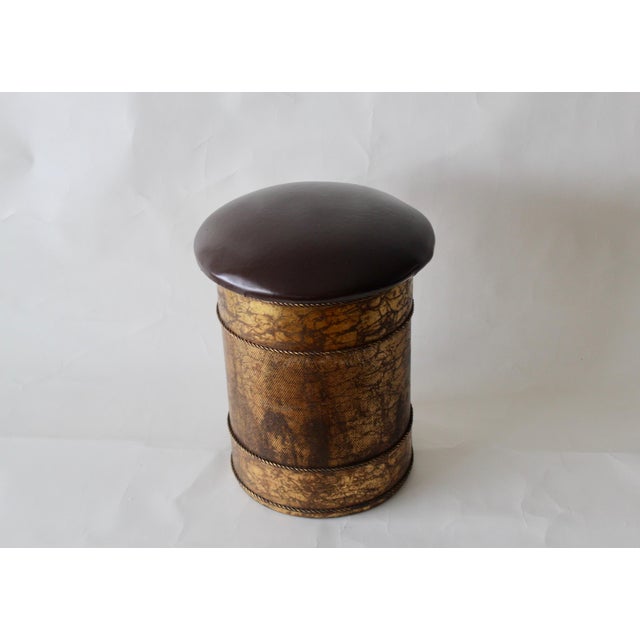 Mid Century Italian Gilded Stool With Storage Rope Detail For Sale - Image 4 of 12