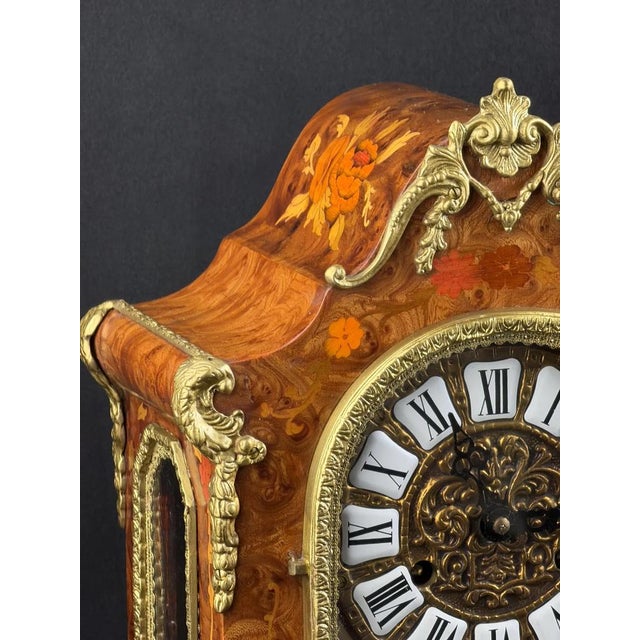 Italian Inlaid Mantel Clock, German Movement, 152in, 1940s For Sale - Image 10 of 13