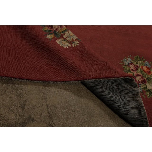 Handmade Antique Needlepoint Rug in Red With Medallion Floral Patterns For Sale In New York - Image 6 of 8