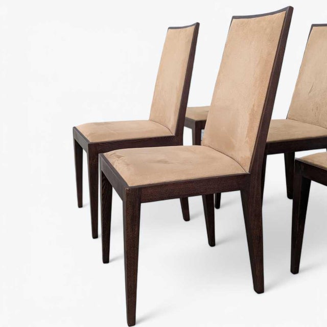 Six Dining Chairs – Elegant Wooden Dining Chairs, Modern, Contemporary, Faux Suede, Comfortable Seating For Sale - Image 17 of 18