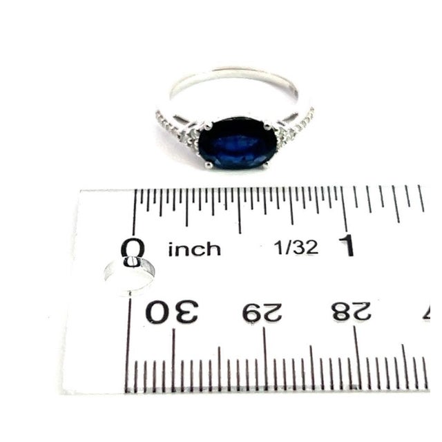 Metal Natural Sapphire Diamond Ring Size 6.25 14k W Gold 2.86 TCW Certified, Size 9.25 For Sale - Image 7 of 11