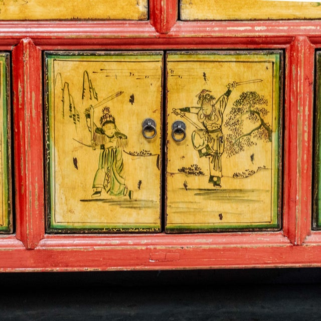 Early 20th Century Antique Chinese Red & Yellow Painted Country Sideboard For Sale - Image 5 of 10