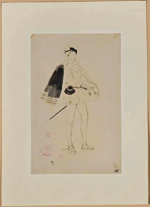 Eugène Giraud, Study for a Costume, Original Drawing on Paper, Late 19th-Century