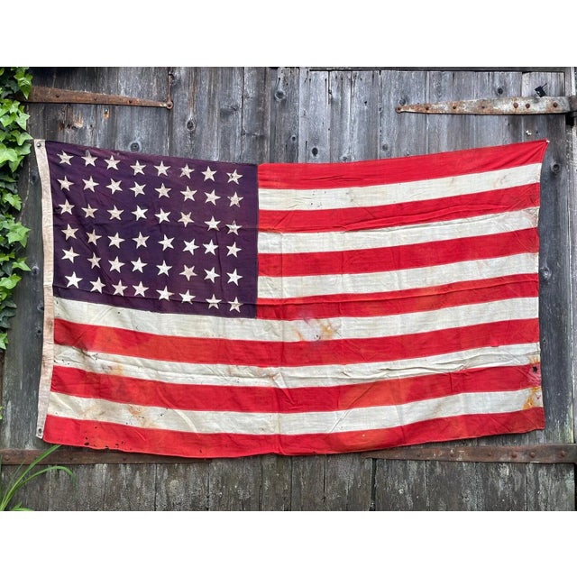 Blue 1920s Faded American Flag 48 Star Cotton Natural Wear For Sale - Image 8 of 8