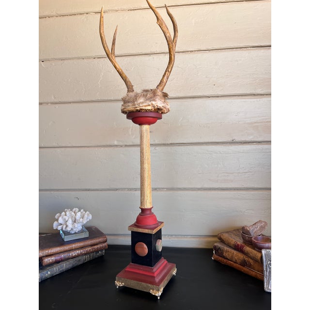 Baroque Curiosity Cabinet Vintage Trophy Antlers W Gilded Column & Specimen Gems For Sale - Image 12 of 14
