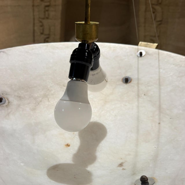 Alabaster 1960s Large Art Deco Alabaster Dome Pendant Chandelier Glass Figures For Sale - Image 8 of 11