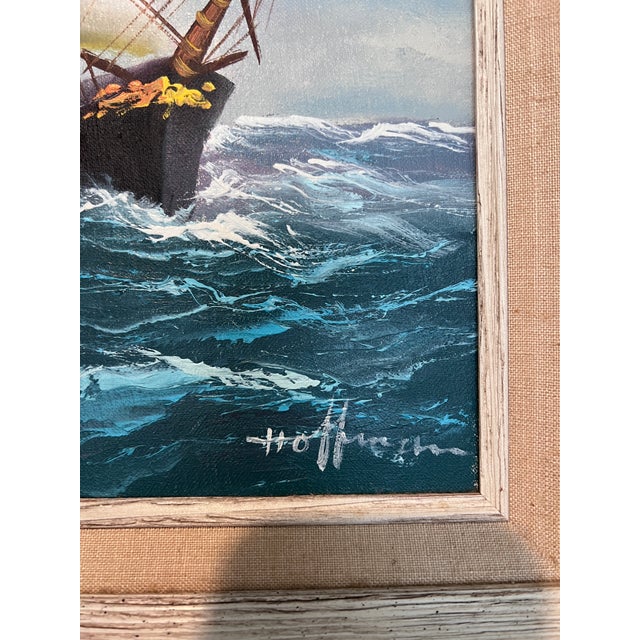 Majestic Tall Ship Original Oil Painting on Canvas – Signed Hoffman – Framed For Sale In Jacksonville, FL - Image 6 of 12