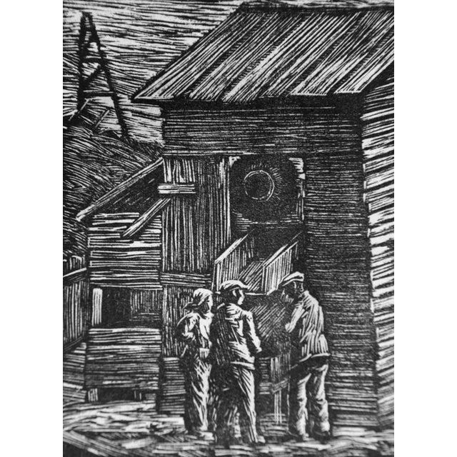 Figurative "Concrete Mixer, Moscow": Early 20th C. Woodcut Engraving by Albert Abramovitz, 1935 For Sale - Image 3 of 5