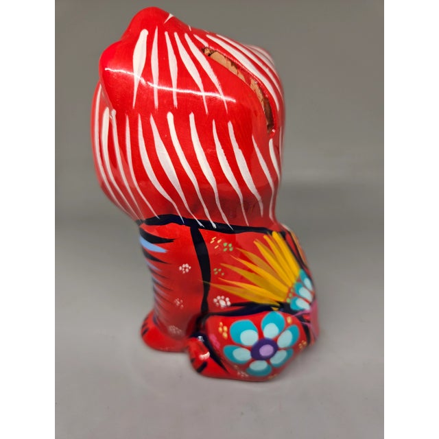 Vintage Talavera Hand Painted Terra Cotta Lion Figurine Mexican Folk Art and bank