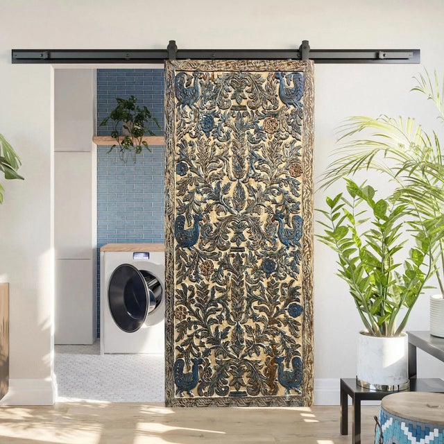 Tree of Life Carved Door – Decorative Reclaimed Wood Door Panel 96x42 For Sale - Image 4 of 4