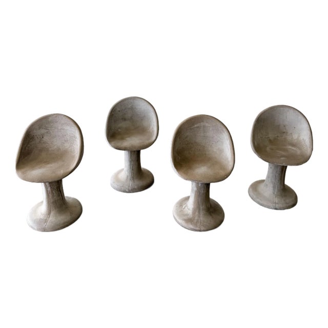 Vintage 1970s Willy Guhl Brutalist Concrete Tulip Chairs Set of 4 Unmarked For Sale