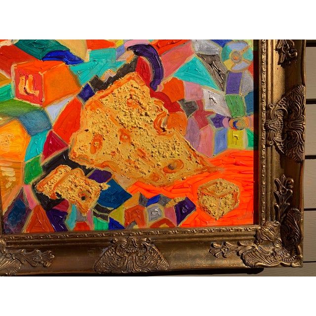 Yellow Original Abstract Painting on Canvas by Serg Graff "Cheese", Coa, Gold Frame For Sale - Image 8 of 9