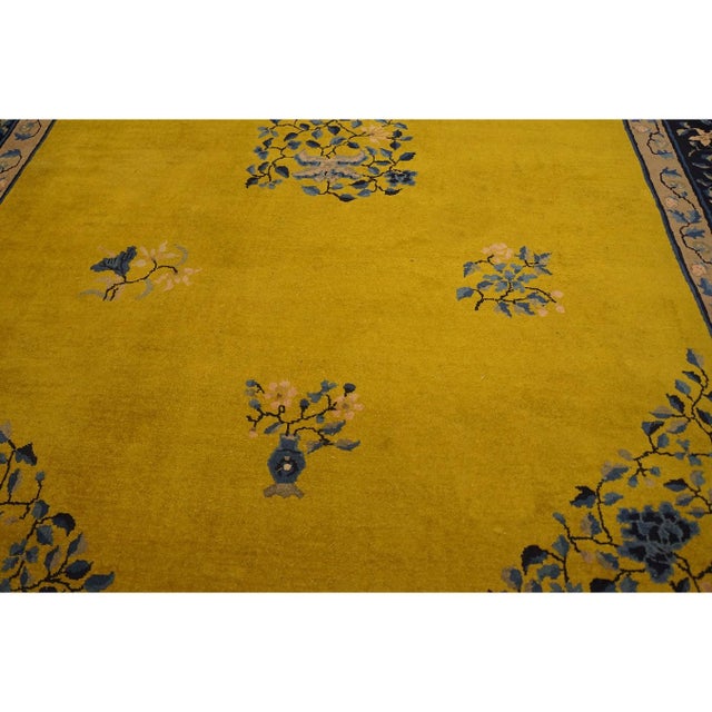 1920s 1920s Antique Gold Background Floral Art Deco Knotted Wool Chinese Peking Rug For Sale - Image 5 of 12
