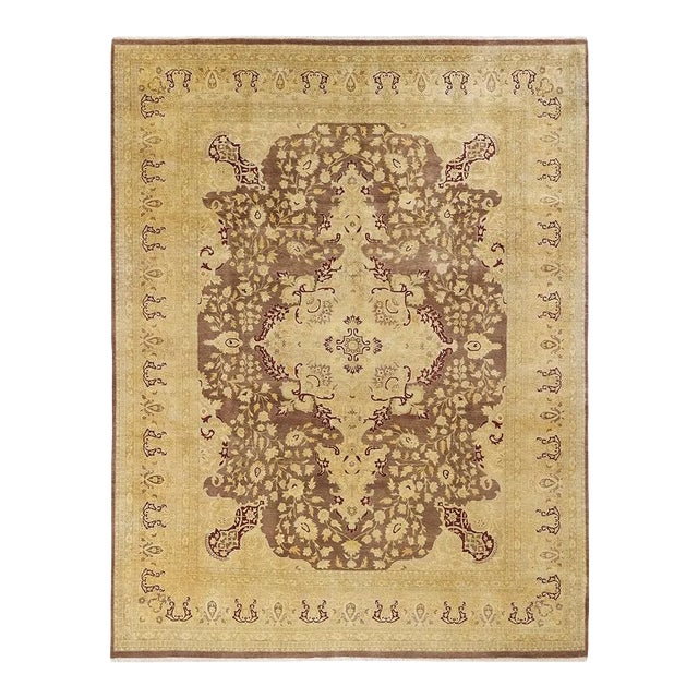 Mogul Collection Hand-Knotted Area Rug - Brown 9' 2" x 11' 9" For Sale