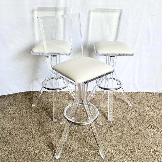 Vintage Postmodern Lucite and Chrome Stools - A Pair For Sale - Image 9 of 9