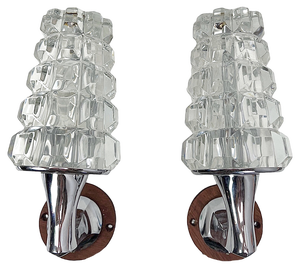 French Lead Crystal Wall Lights, 1960s, Set of 2