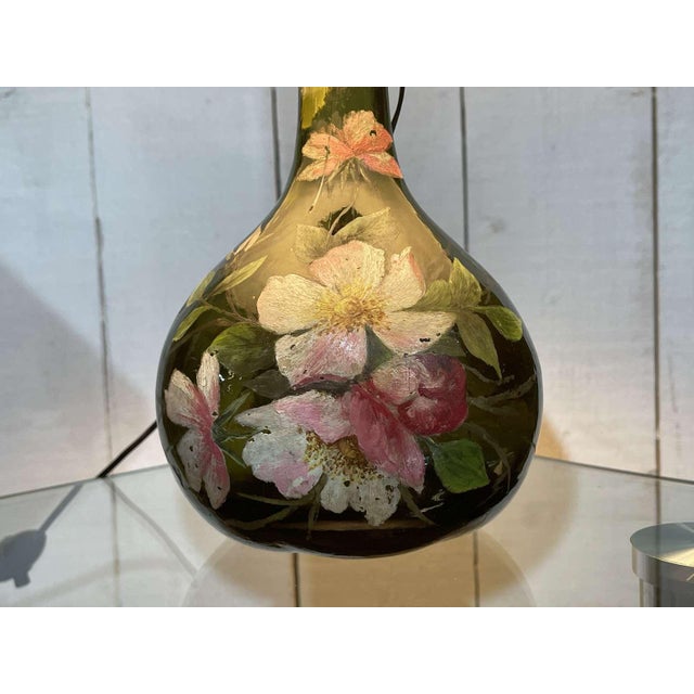 Black Painted Blown Glass Lamp with Floral Decoration For Sale - Image 8 of 14