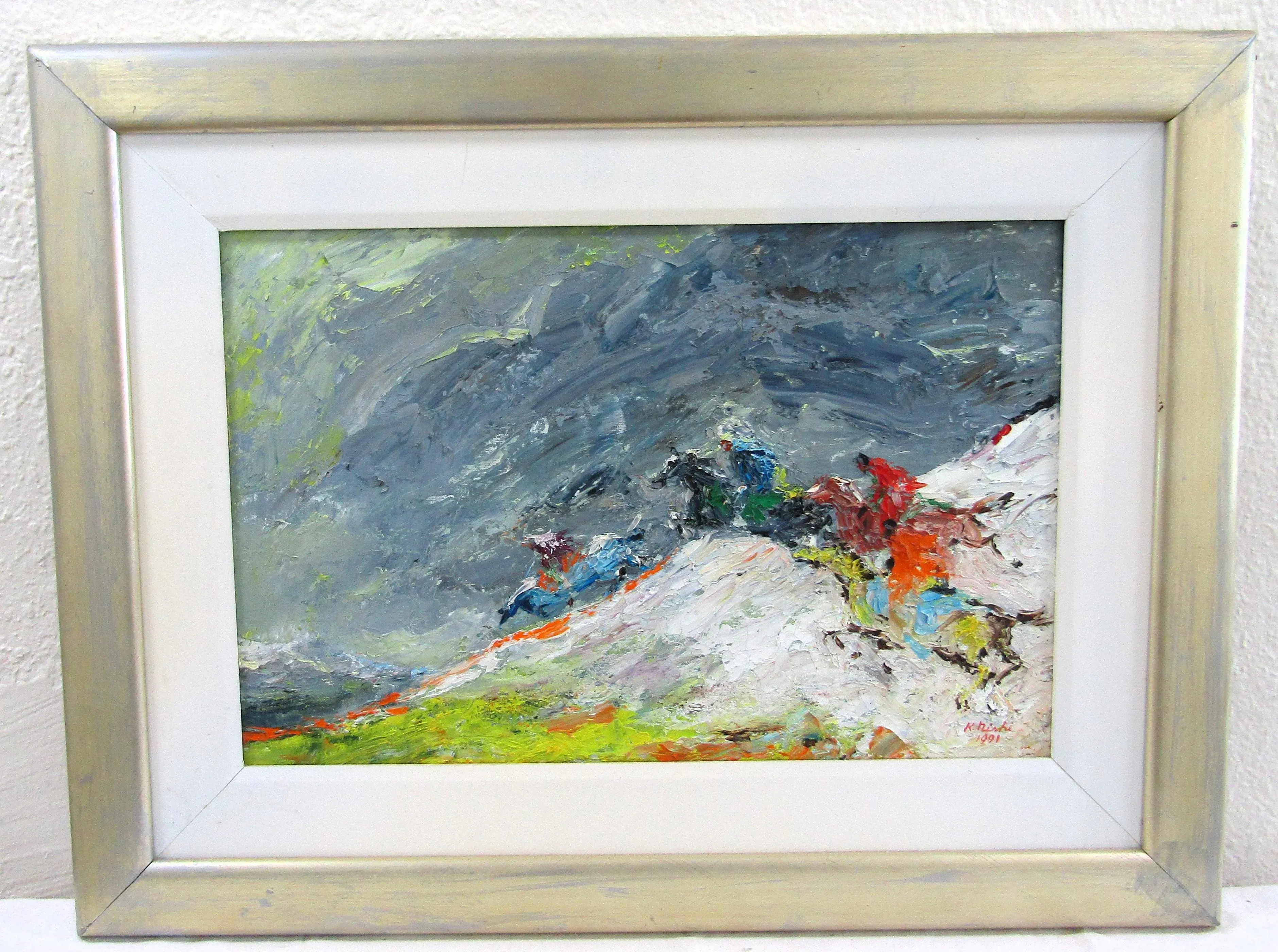 油絵　oil painting Signed and Framed Ken Nishi 1991 Abstract Oil Painting Titled