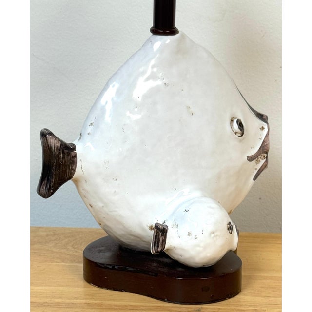 Wood Italian Pottery Fish Lamp by Ivo De Santis for Gli Etruschi, Florence, Small For Sale - Image 7 of 18