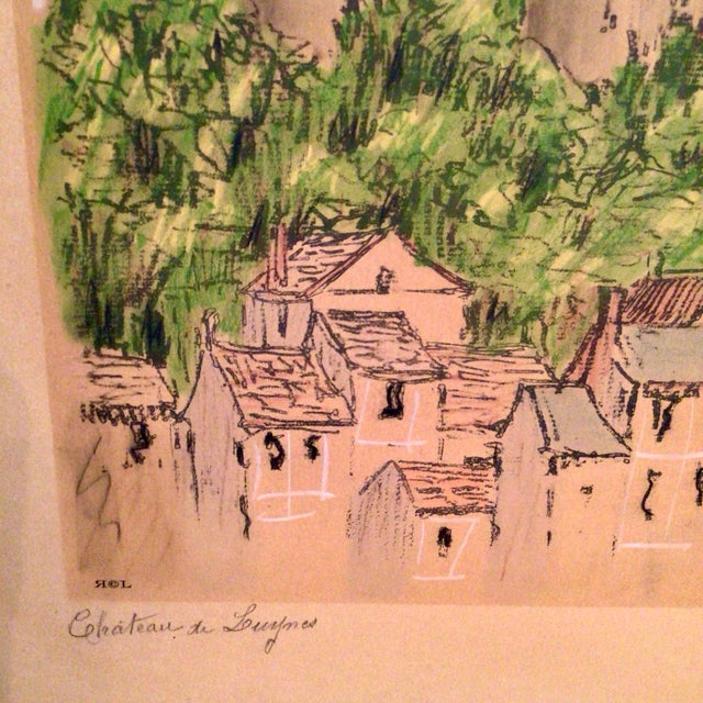 1940s Lithograph Château De Luynes, Located in the Indre-Et-Loire Department in France by Barday Framed Signed Hand Colored For Sale - Image 5 of 8