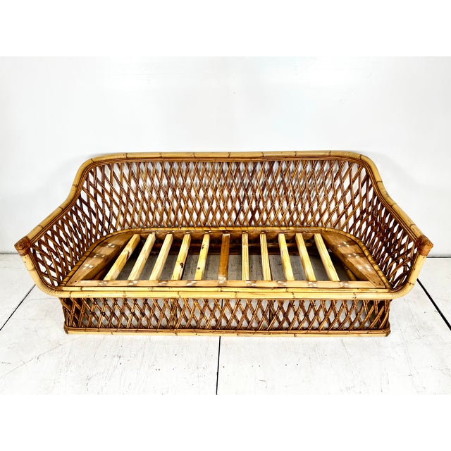 Vintage Woven Pencil Reed Rattan Sofa For Sale - Image 12 of 12