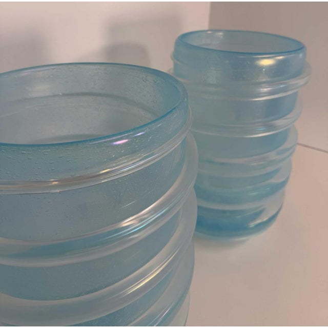 Glass Italian Sculptural Aquamarine Blue Murano Glass Vases by Cenedese, 2000s, Set of 2 For Sale - Image 7 of 10