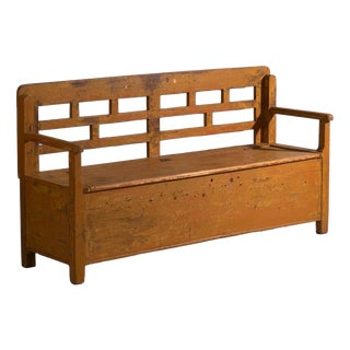 Vintage Painted Storage Bench in Pine, 1920 For Sale