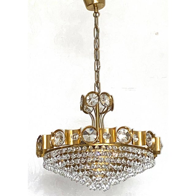 Brass and Lead Crystal Six-Light Chandelier from Joska Bodenmais, 1970s For Sale - Image 4 of 9