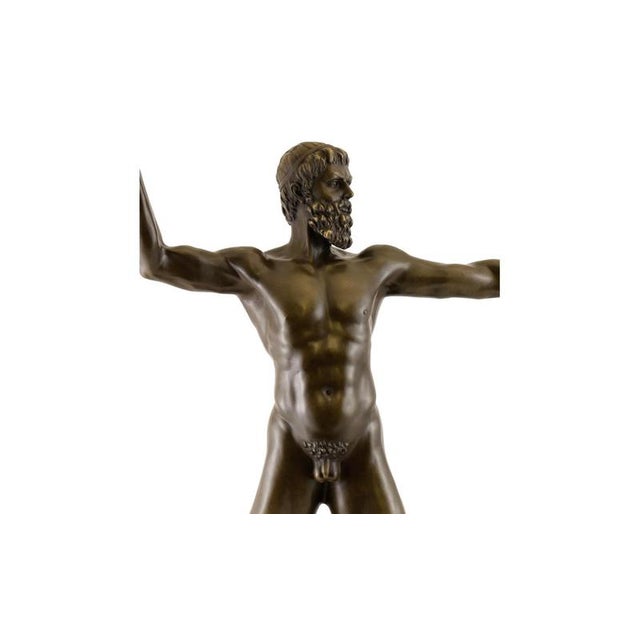 Neo-Classical Nude Bronze Zeus Figurine on a Black Marble Base For Sale - Image 4 of 9