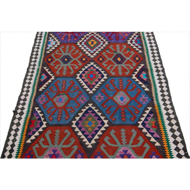 Tribal Vintage Kilim Handmade Flatweave Tribal Multicolor Wool Runner For Sale - Image 3 of 11
