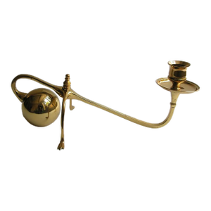 1960s w.a.s Benson Style English Arts and Crafts Brass Cannonball Candlestick Holder