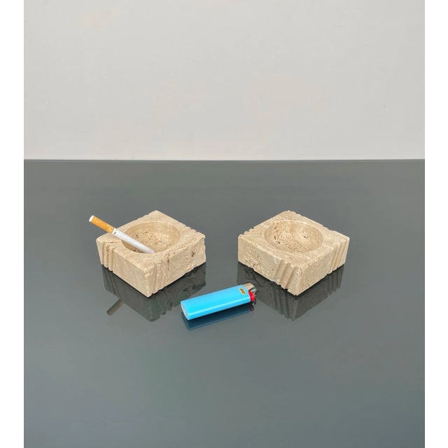 Gold Candleholders or Ashtrays in Travertine from Fratelli Mannelli, Italy, 1970s, Set of 2 For Sale - Image 8 of 15