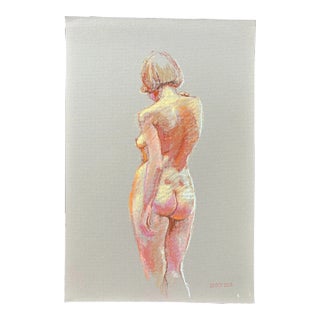 Impressionist Pastel Drawing of Nude Woman From Back For Sale